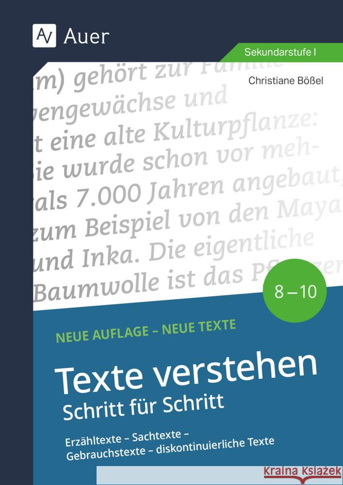 Texte verstehen - Schritt für Schritt Klasse 8-10 Bößel, Christiane 9783403089742