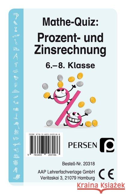 Mathe-Quiz: Prozent- und Zinsrechnung (Kartenspiel) : 6. bis 8. Klasse Halen, Liv von 9783403203186 Persen Verlag in der AAP Lehrerfachverlage Gm