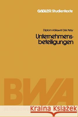 Unternehmensbeteiligungen Dirk Petry 9783409017275 Gabler Verlag