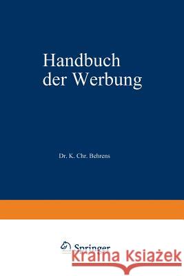 Handbuch Der Werbung Karl Christian Behrens 9783409993029