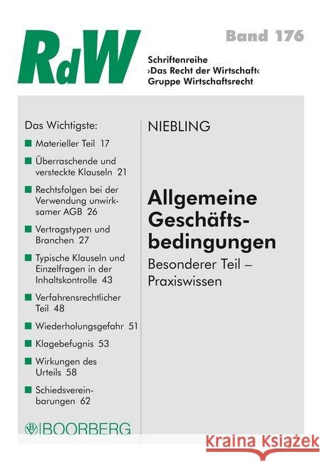 Allgemeine Geschäftsbedingungen : Besonderer Teil - Praxiswissen Niebling, Jürgen 9783415056312 Boorberg