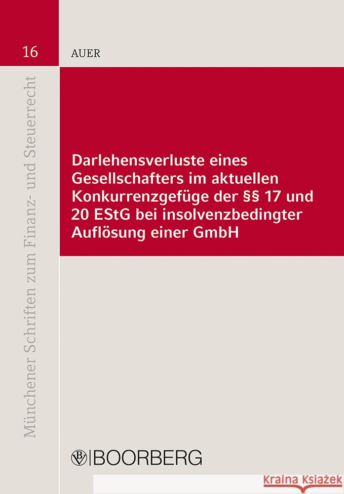 Darlehensverluste eines Gesellschafters im aktuellen Konkurrenzgefüge der §§ 17 und 20 EStG bei insolvenzbedingter Auflösung einer GmbH Auer, Florian 9783415075931