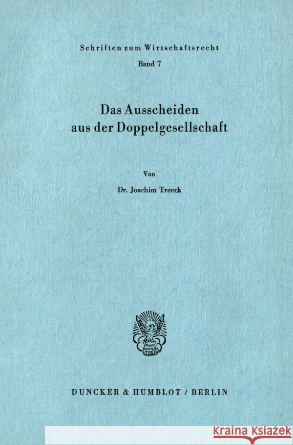 Das Ausscheiden Aus Der Doppelgesellschaft Joachim Treeck 9783428022199 Duncker & Humblot