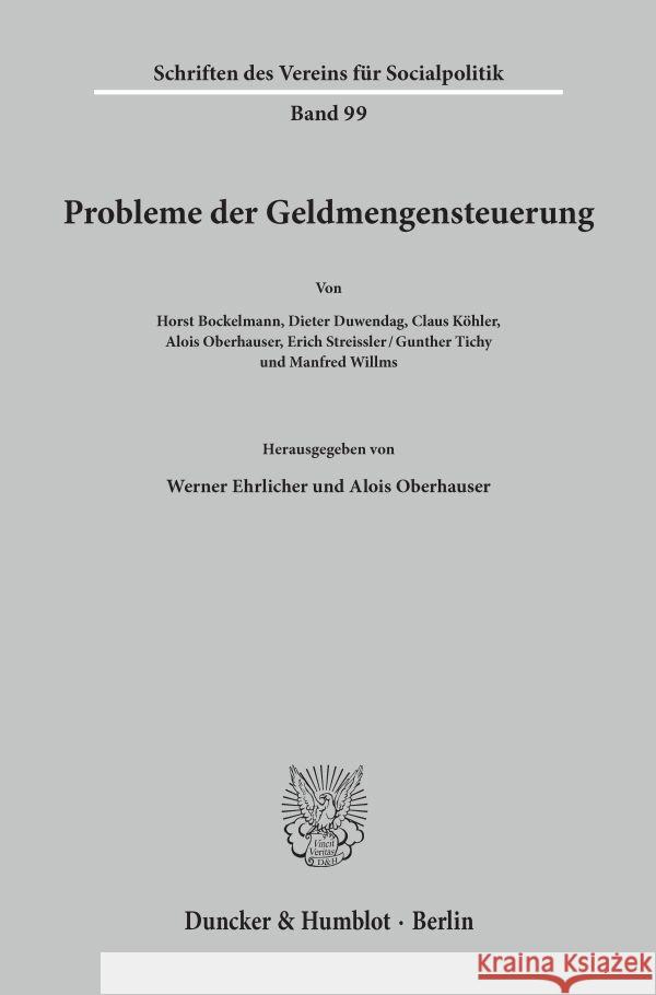 Probleme Der Geldmengensteuerung Oberhauser, Alois 9783428042395 Duncker & Humblot