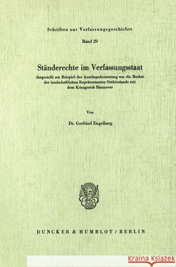 Ständerechte im Verfassungsstaat, Engelberg, Gerfried 9783428043446 Duncker & Humblot