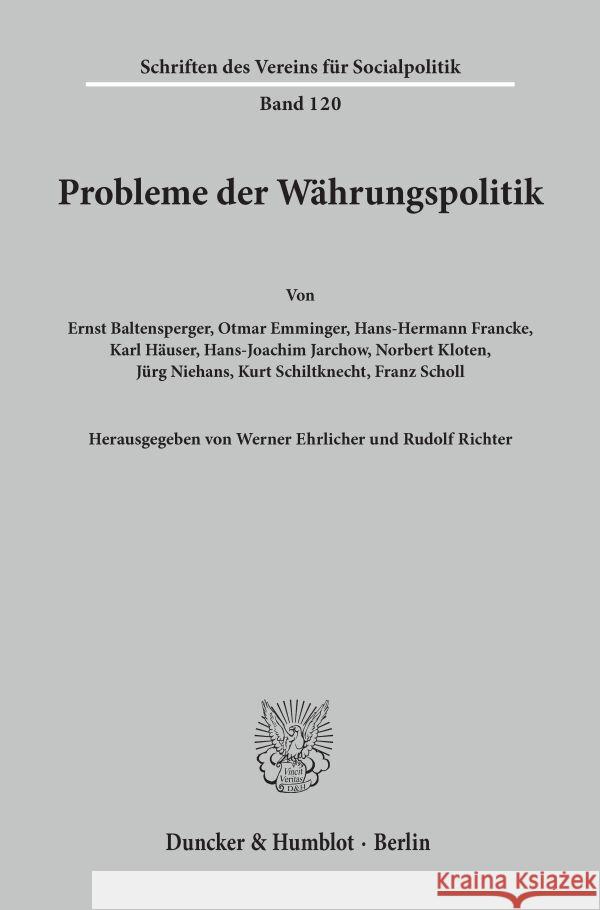 Probleme Der Wahrungspolitik Richter, Rudolf 9783428050147