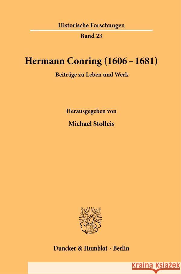 Hermann Conring (1606 - 1681).  9783428053438 Duncker & Humblot