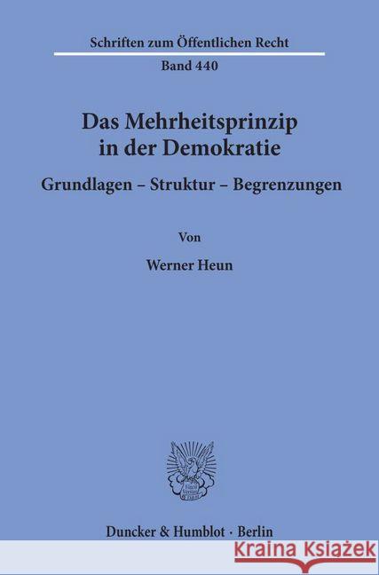 Das Mehrheitsprinzip in Der Demokratie. Grundlagen - Struktur - Begrenzungen Heun, Werner 9783428053483 Duncker & Humblot