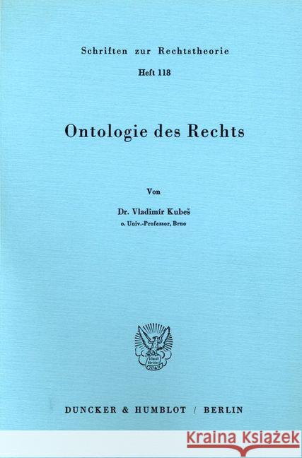 Ontologie Des Rechts Kubes, Vladimir 9783428059850 Duncker & Humblot