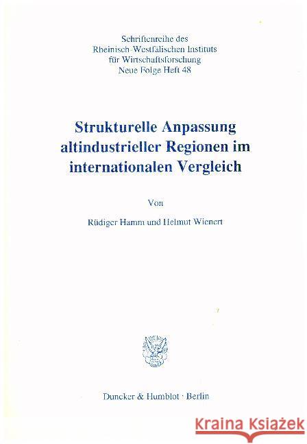 Strukturelle Anpassung Altindustrieller Regionen Im Internationalen Vergleich Wienert, Helmut 9783428068616 Duncker & Humblot