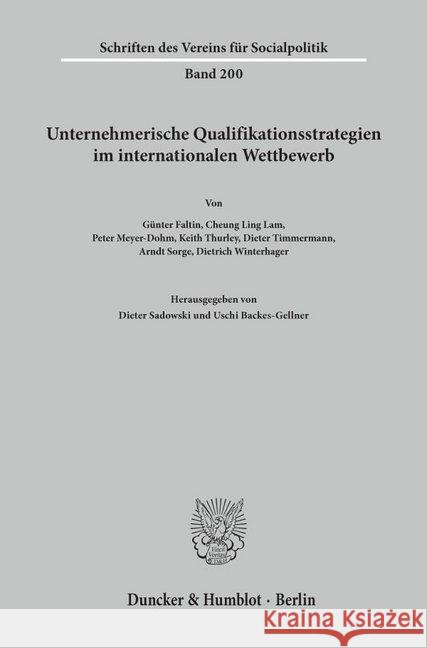 Unternehmerische Qualifikationsstrategien Im Internationalen Wettbewerb Sadowski, Dieter 9783428069965