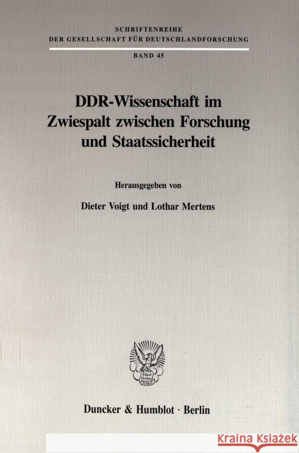 Ddr-Wissenschaft Im Zwiespalt Zwischen Forschung Und Staatssicherheit Voigt, Dieter 9783428083428 Duncker & Humblot