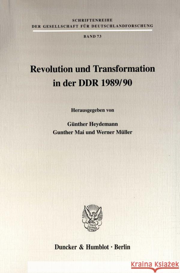 Revolution Und Transformation in Der Ddr 1989/90 Mai, Gunther 9783428100033 Duncker & Humblot