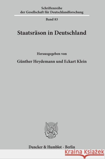 Staatsrason in Deutschland Klein, Eckart 9783428111336 Duncker & Humblot