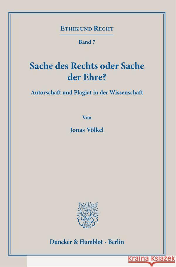 Sache des Rechts oder Sache der Ehre? Völkel, Jonas 9783428183975 Duncker & Humblot