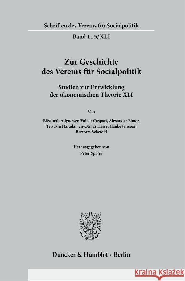 Zur Geschichte des Vereins für Socialpolitik.  9783428189724 Duncker & Humblot