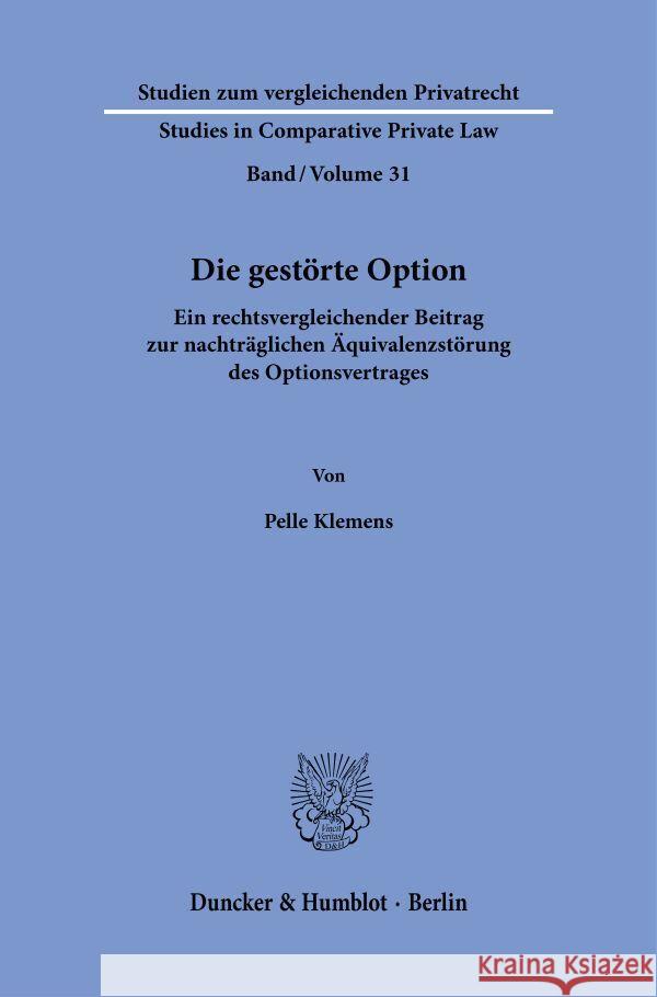 Die gestörte Option Klemens, Pelle 9783428196166