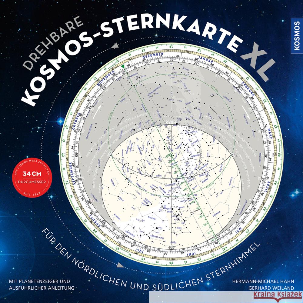 Drehbare Kosmos-Sternkarte XL : Für den nördlichen und südlichen Sternhimmel. Mit Planetenzeiger und ausführlicher Anleitung. Hahn, Hermann-Michael; Weiland, Gerhard 9783440168844