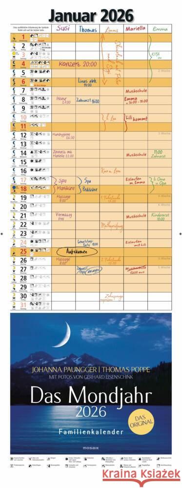 Das Mondjahr 2026 - Familienkalender Paungger, Johanna, Poppe, Thomas 9783442319985 Mosaik