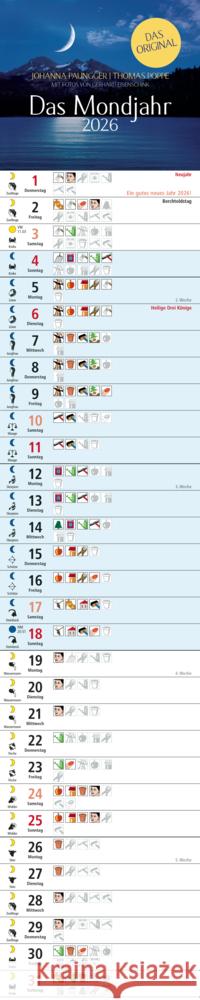 Das Mondjahr 2026 - Streifenkalender Paungger, Johanna, Poppe, Thomas 9783442395231 Mosaik