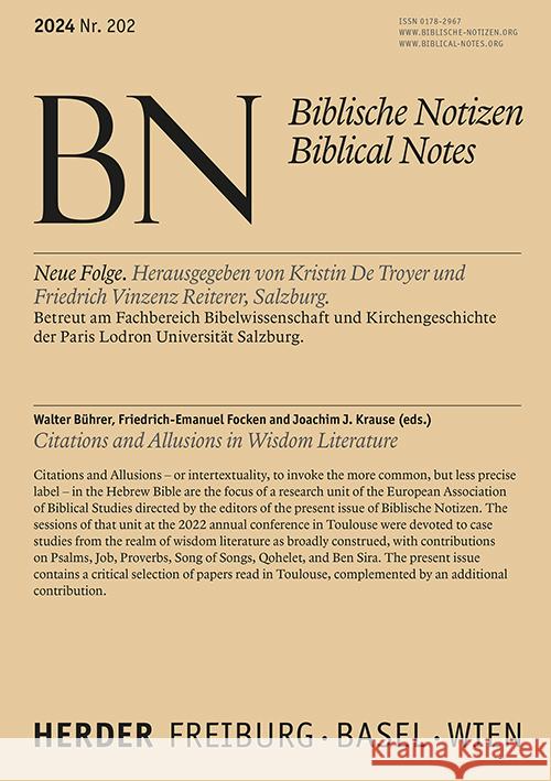 Citations and Allusions in Wisdom Literature Bührer, Walter, Collinet, Benedikt J., Brodersen, Alma 9783451101021