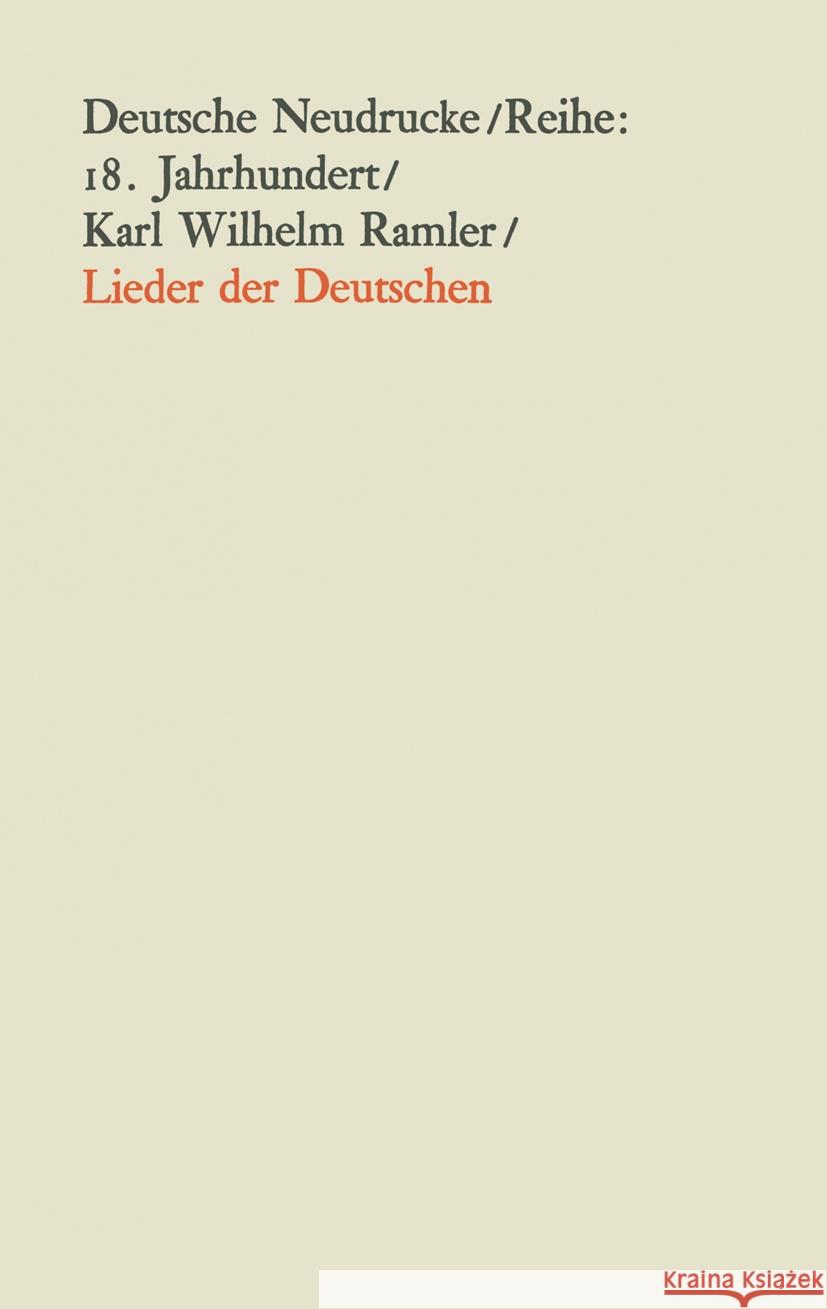 Lieder Der Deutschen Karl Wilhelm Ramler 9783476988164