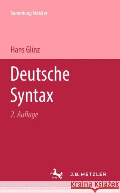 Deutsche Syntax Hans Glinz 9783476994240 J.B. Metzler