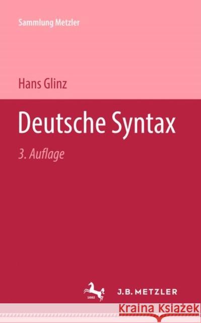 Deutsche Syntax Hans Glinz 9783476998040 J.B. Metzler