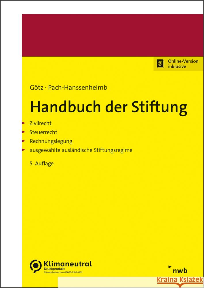 Handbuch der Stiftung Götz, Hellmut, Pach-Hanssenheimb, Ferdinand 9783482645853 NWB Verlag