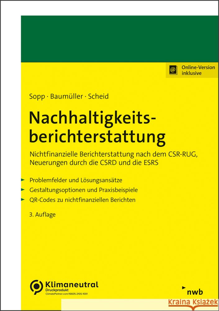 Nachhaltigkeitsberichterstattung Sopp, Karina, Baumüller, Josef, Scheid, Oliver 9783482678936 NWB Verlag