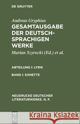 Sonette Szyrocki, Marian 9783484170117 X_Max Niemeyer Verlag