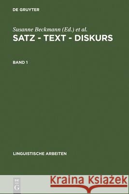 Satz - Text - Diskurs. Band 1 Beckmann, Susanne 9783484303126