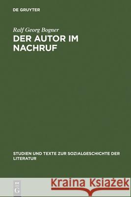 Der Autor im Nachruf Bogner, Ralf Georg 9783484351110 Max Niemeyer Verlag