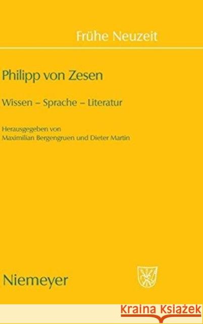 Philipp von Zesen Dieter Martin, Maximilian Bergengruen 9783484366305