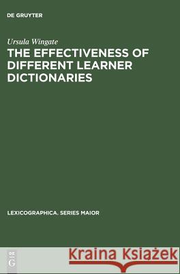 The Effectiveness of Different Learner Dictionaries  9783484391123 Max Niemeyer Verlag GmbH & Co KG