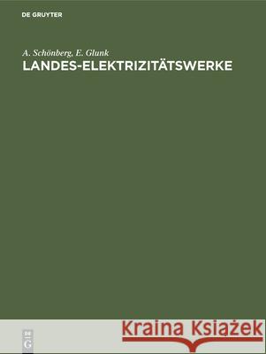 Landes-Elektrizitätswerke A Schönberg, E Glunk 9783486753226 Walter de Gruyter