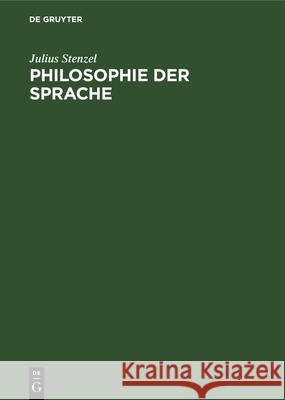 Philosophie Der Sprache Julius Stenzel 9783486766974