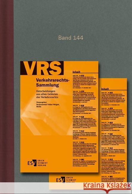 Verkehrsrechts-Sammlung (VRS) Band 144 Weigelt, Volker 9783503237111