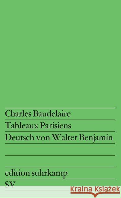 Tableaux Parisiens Baudelaire, Charles 9783518100349 Suhrkamp