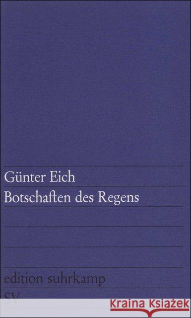 Botschaften des Regens : Gedichte Eich, Günter 9783518100486