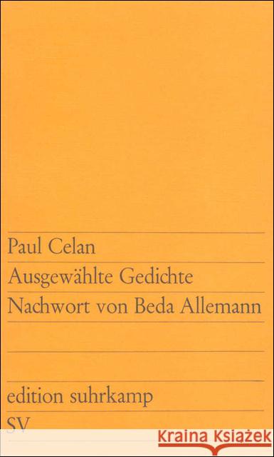 Ausgewahlte Gedichte Nachwort Von Beda Allemann Paul Celan 9783518102626
