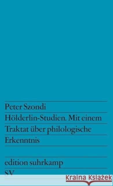 Hölderlin-Studien Szondi, Peter 9783518103791