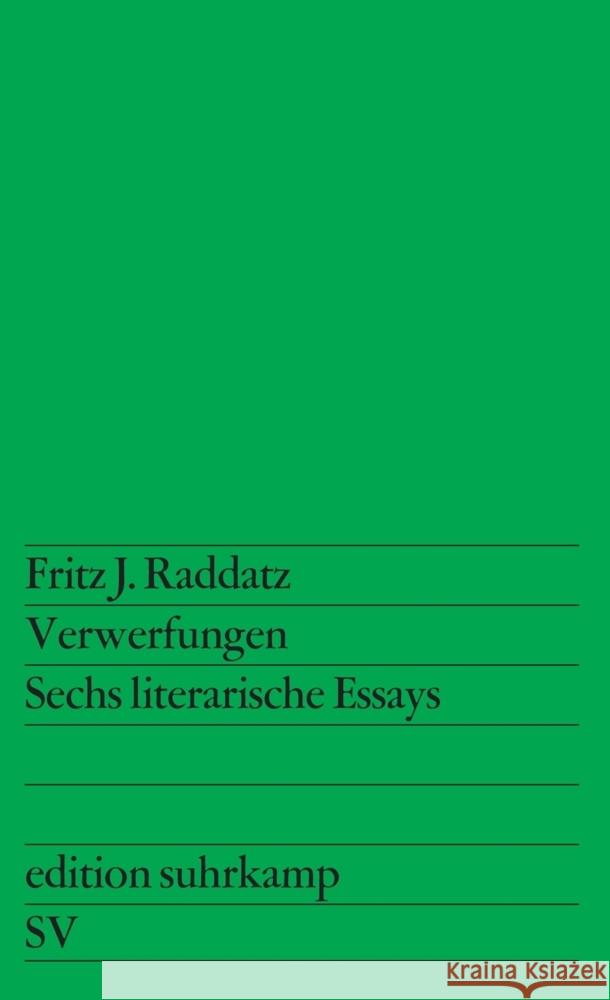 Verwerfungen Raddatz, Fritz J. 9783518105153