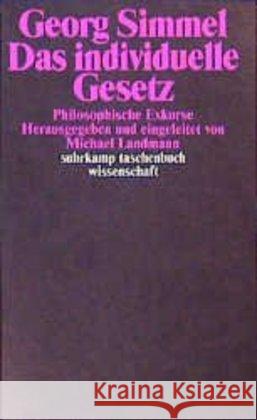 Das Individuelle Gesetz Georg Simmel 9783518282601 Suhrkamp Verlag