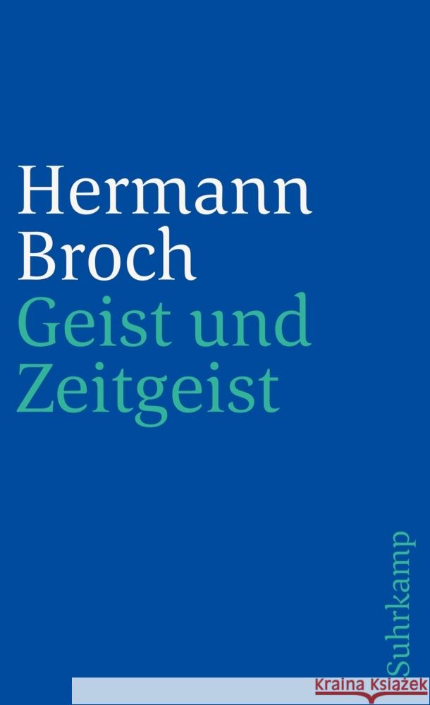 Geist und Zeitgeist Broch, Hermann 9783518392027