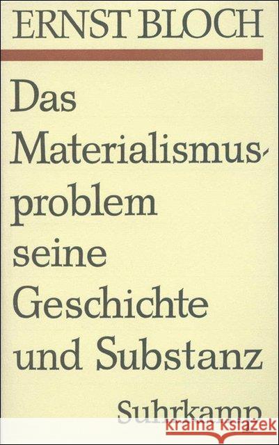 Das Materialismusproblem, seine Geschichte und Substanz Bloch, Ernst 9783518573396