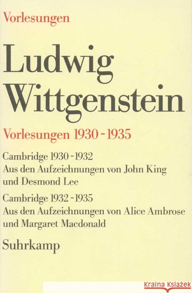 Vorlesungen 1930-1935 Wittgenstein, Ludwig 9783518576991 Suhrkamp Verlag