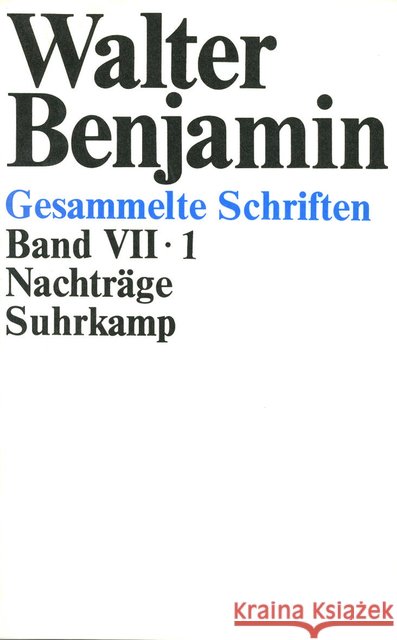 Nachträge, 2 Teilbde. Benjamin, Walter Tiedemann, Rolf Schweppenhäuser, Hermann 9783518577721 Suhrkamp
