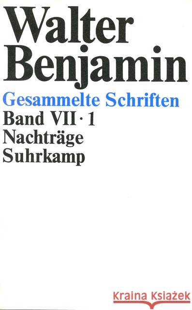 Nachträge, 2 Teilbde. Benjamin, Walter Tiedemann, Rolf Schweppenhäuser, Hermann 9783518577721