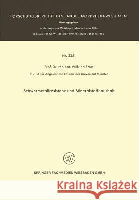 Schwermetallresistenz Und Mineralstoffhaushalt Wilfried Ernst 9783531022512